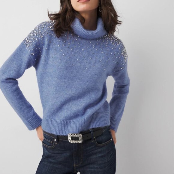 nwt white house black market rhinestone embellished utra soft sweater s - Picture 1 of 2